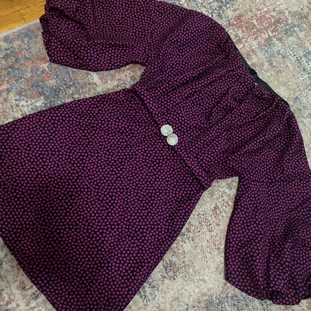Purple Polka Dot Dress with Puff Sleeves EXQUISE